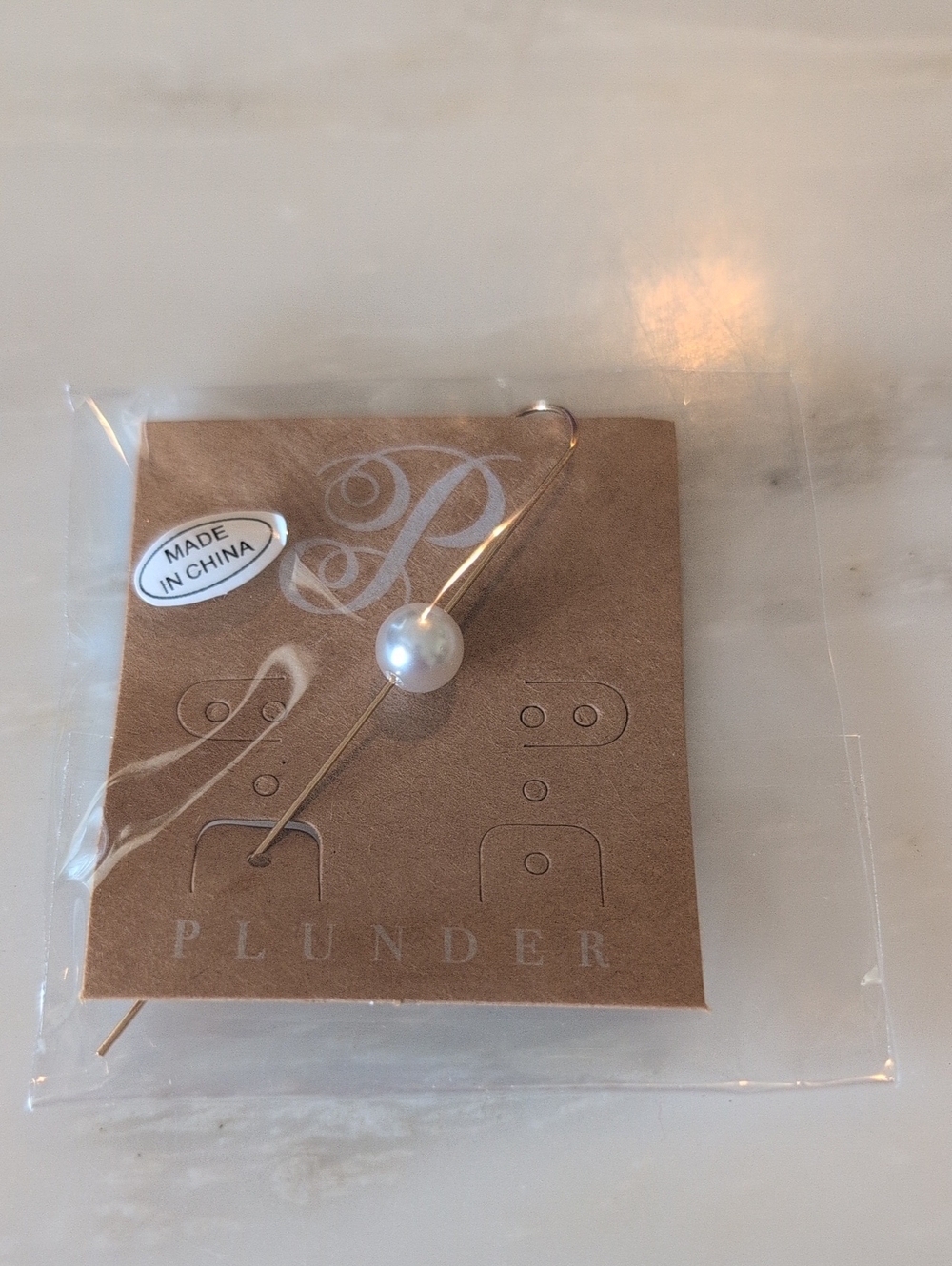 Plunder Pearl Accent Gold Stick Pin - White Pearl